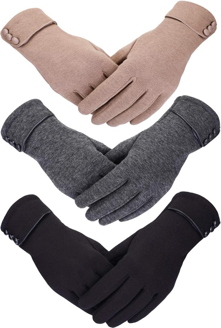Patelai 3 Pairs Womens Gloves Winter Touchscreen Texting Phone Windproof Gloves Warm Fleece Lined Cold Weather (Black, Gray, Khaki)
