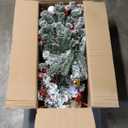 DDHS Small Flocked Christmas Tree,4ft Prelit Tabletop Christmas Tree, with 100 Lights, Ornaments Balls, Pine Cones Red Berries, Easy to Assemble Perfect for Holiday Christmas Home Decor