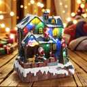 PETAFLOP Christmas Village House with LED Lights, Village Scene with Musical & Animated Reindeer, Gift for Xmas Home Indoor Decorations, 8.3 x 7.5 x 5.9 Inches