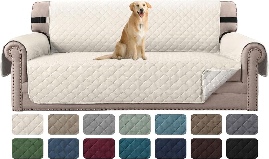 Couch Cover for 3 Cushion Cover Pet Friendly Sofa Cover for Dog Washable Furniture Protector Water Resistant Slipcover (Sofa, Ivory/Beige) 45x45cm