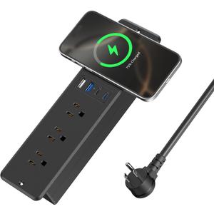 8 in 1 Recessed Power Strip with 15W Wireless Charger, 20W Fast Charging Furniture Outlet, Plug in 3 AC Outlets & 4 USB Ports Flush Mount, 6FT Cord
