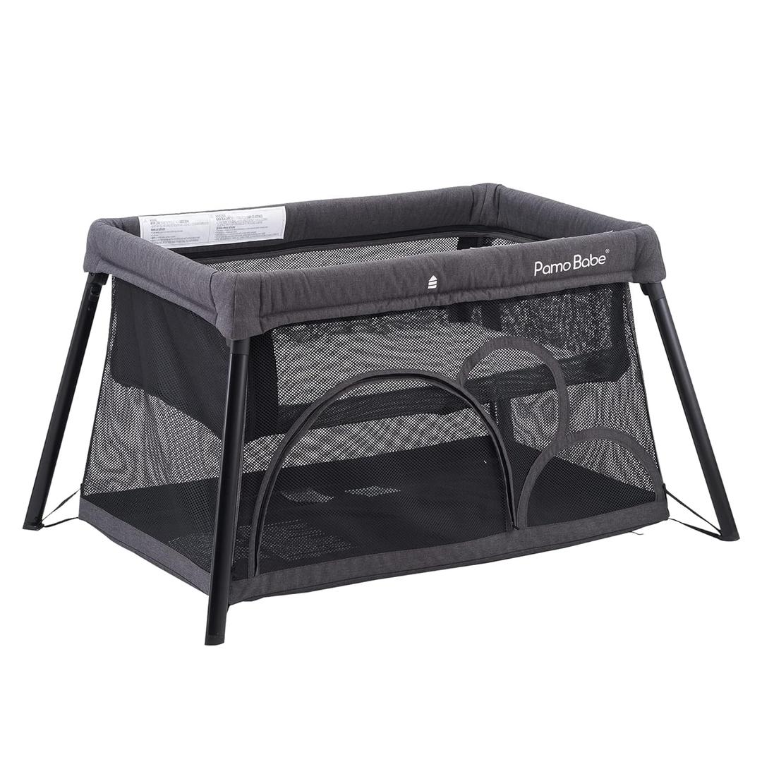 Pamo Babe Travel Crib - Lightweight Baby Playpen with Bassinet, Portable Mini Playard (Grey)