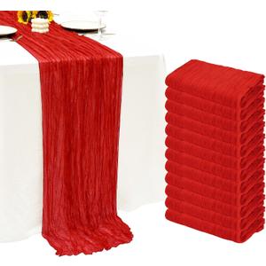 12Pack Red Cheesecloth Table Runner 10Ft Gauze Table Runner Red Cheese Cloth Table Runners Long Sheer Fabric Tablerunners for Wedding Party Bridal Shower Thanksgiving Christmas