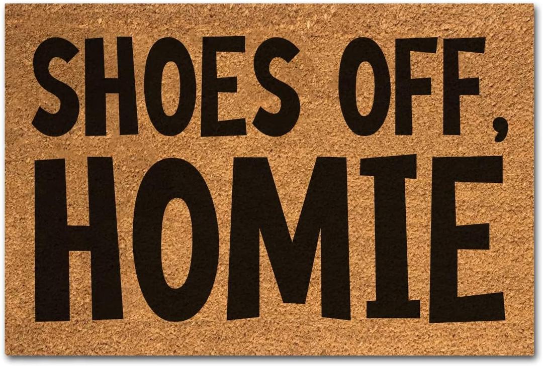 Funny Coir Doormat Shoes Off Homie Front Door Mat Entryway Outdoor Mat with Heavy Duty Front Porch Decor Welcome Mats House Warming Gift Coir Doormat Entry Natural Coir Brown Mat 23.7 x 15.7 inch