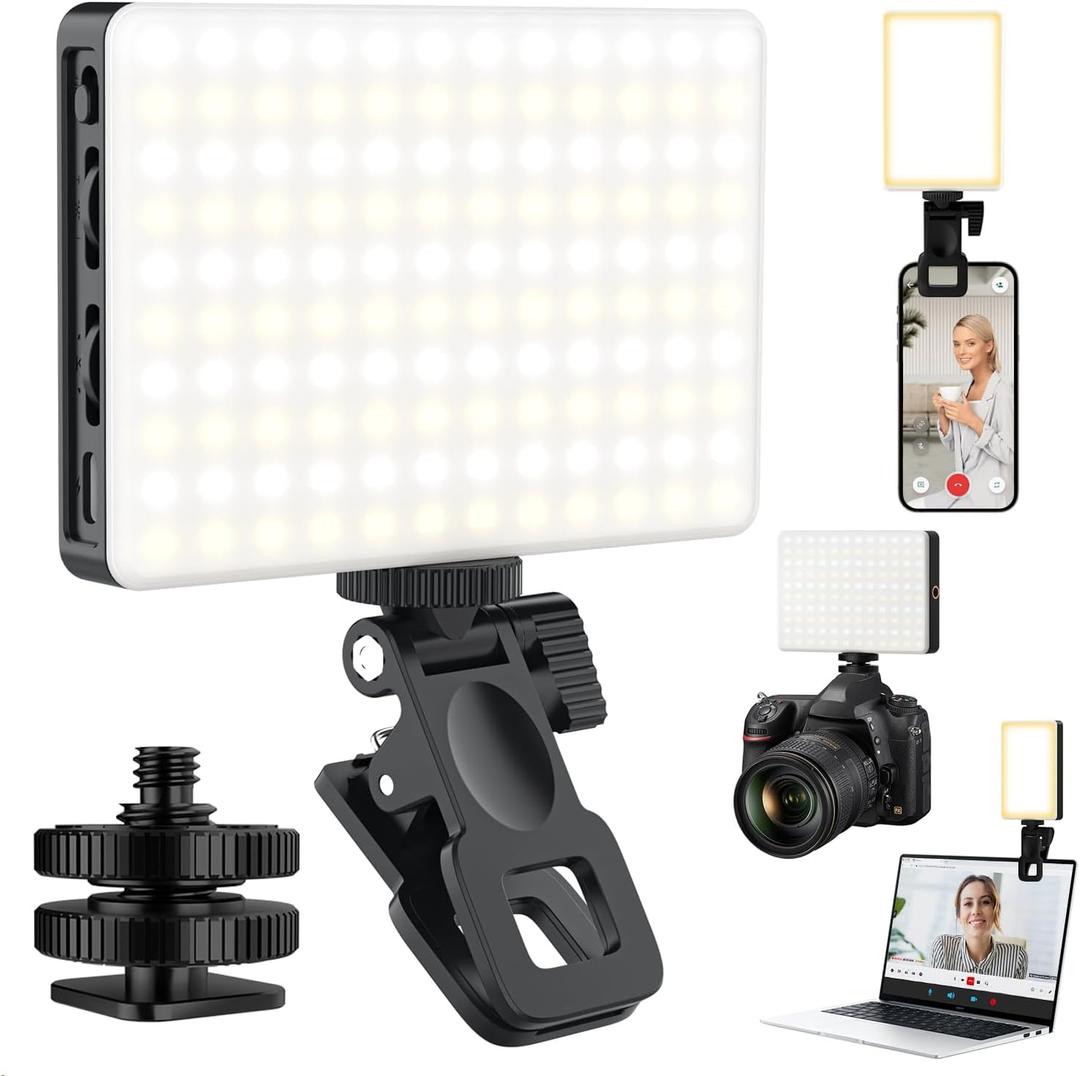 120 LED Selfie Light for iPhone, Portable Phone Light with Clip & Camera Tripod Adapter - 5000mAh Rechargeable, 3 Lighting Modes, CRI 97+ for Video Recording, TikTok, Tripod Mount Rings (Black)