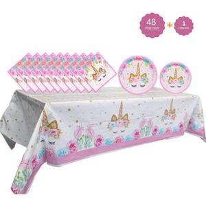 Unicorn Birthday Decorations Party Set, Unicorn Plates and Napkins, 32 Plates, 16 Napkins, 1 Table Cover