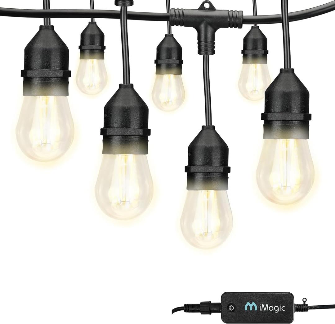 iMagic Outdoor String Lights, Warm White Patio Lights String Lights, 2.4 GHz Only, IP65 Waterproof, Meet to U.S. Standards (98 Ft)