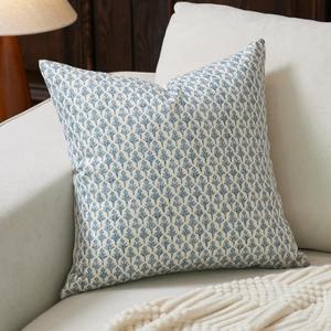 Floral Pillow Covers 18x18 Pillow Cover Block Print Couch Pillows for Living Room Decorative Neutral Accent Throw Pillow Covers, 1PC, Aqua Blue