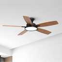 TALOYA 52 inch Ceiling Fans with Lights,Remote Control Multifunctional Quiet Fan with Three Color Temperature and Dimmable Light with Reversible Blades Black
