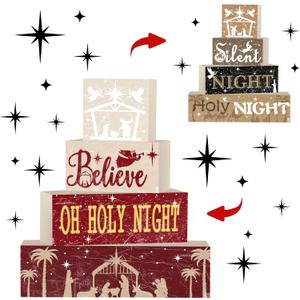 2 x 4Pcs Wooden Christmas Nativity Tiered Tray Decor Christmas Table Decoration Jesus Decor Coffee Table Centerpieces for Home Kitchen Office Decorations