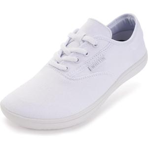 WHITIN Women's Wide Canvas Minimalist Barefoot Shoes | Zero Drop Sole | Casual Sneaker (10.5 Wide, W87 | All White)