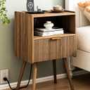 Nightstand with Outlet,Modern Bedside Table with Storage Drawer and Open Wood Shelf, for Living Room, Bedroom and Small Spaces, Accent Night Stand with Solid Wood Legs, Easy Assembly, Brown