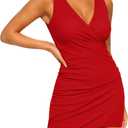Mizoci Women's Casual Sleeveless Ruched Cocktail Party Dresses Bodycon Mini Sexy Club Dress (Medium, Red)