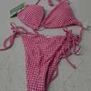 SHEKINI Women's Sexy Two Piece Swimsuits Gingham Print Bow Front Bikini Halter Tie Swimwear Triangle Bikini Set (Medium, Pink Plaid)