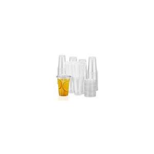 TahiBox Plastic cups with lids and straws 16 oz 100sets [100 cups & 100 flat lids & 100 straws],clear crystal disposable iced coffee cup with lids