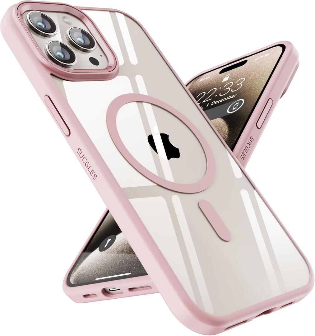 SUCGLES for iPhone 15 Pro Case with MagSafe [Ultra Strong Magnetic] [12FT Military Drop Protection] [Shockproof Bumper] Slim Thin Mag Safe Phone Cover 6.1" for Apple 15pro (Pink)