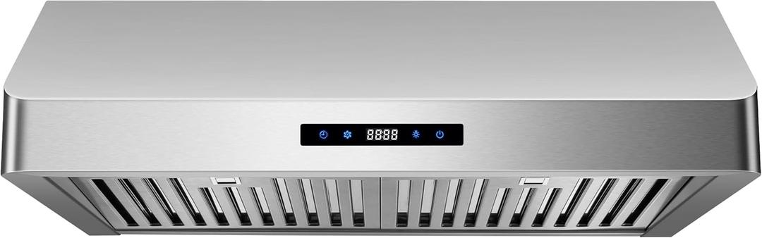 Under Cabinet Range Hood 30 inch, Kitchen Hood 900 CFM Stainless Steel with Touch Control,3 Speed Exhaust Fan,Time Setting, Dishwasher Safe Baffle Filters, Range Hoods Ductless Convertible Duct