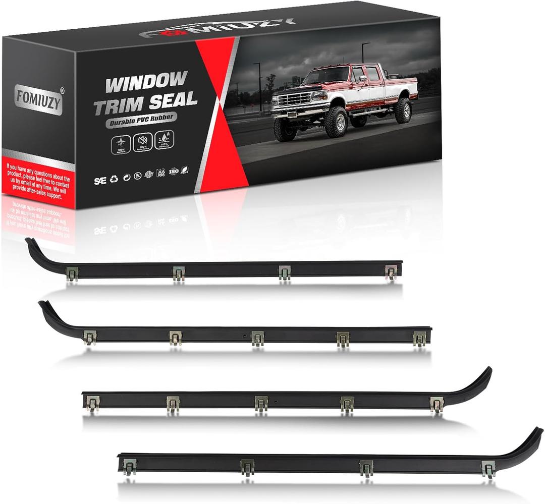 Front Door Window Molding Sweep Felt Trim Seal Weather Stripping Kit Fit for Ford F150 F-150 F250 F350 Bronco 1987-1997 Replaces E7TZ1521452A E7TZ1521453A F2TZ1521456A F2TZ1521457A(4Pcs)
