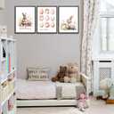 3Pcs Easter Bunny Poster Wall Art Pink Easter Eggs Wreath Canvas Prints Cute Watercolor Rabbit Pictures Wall Decor for Baby Boys And Girls Living Room Bedroom Home Decoration Un framed (24"L x 16"W)