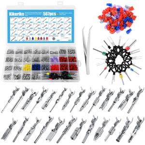 Connector Pins Kit 567Pcs 26 Types - 1/1.5/1.8/2.2/2.8/3.5mm Automotive Terminal Pin 22-12 Gauge Car Electrical Male & Female Wire Pins, Wire Seals, Repinning Kit