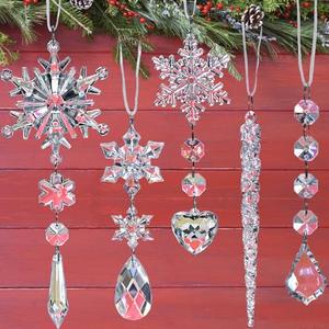 Jishi 21pcs Crystal Christmas Ornaments for Christmas Tree Decorations, Hanging Crystals Acrylic Snowflake Icicle Ornaments Set w/Drop Pendants for Winter Wonderland, Holiday Home Decor Party Supplies