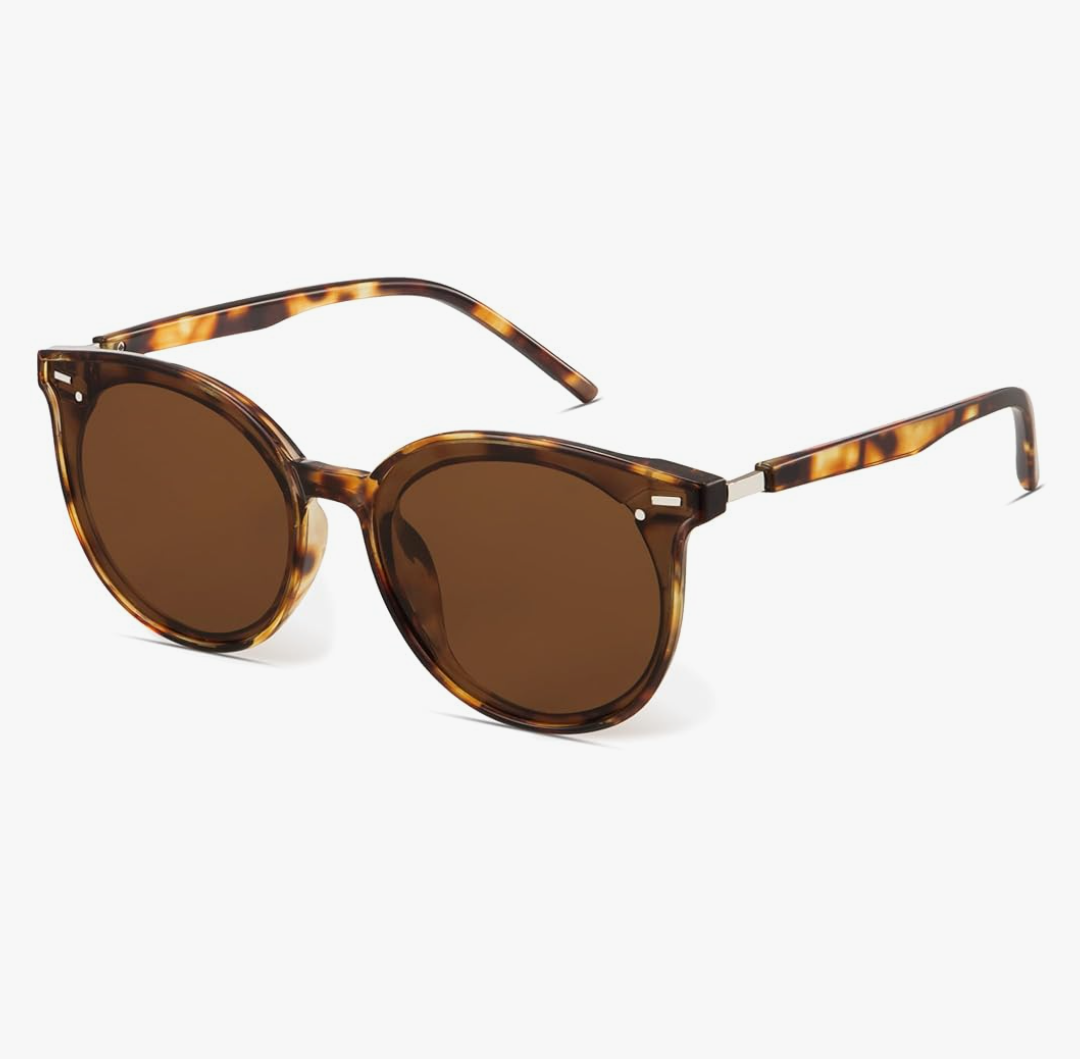 Livho Polarized Sunglasses, Retro & Oversized Shades for Women with Round Lenses, A1 Brown Tortoise/Brown