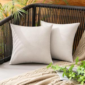 MIULEE Pack of 2 Decorative Outdoor Solid Waterproof Throw Pillow Covers Faux Linen Garden Farmhouse Cushion Cases for Patio Tent Balcony Couch Sofa 12x12 Inch Beige
