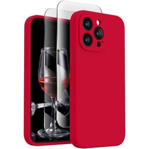 FireNova Designed for iPhone 15 Pro Case, Silicone Upgraded [Camera Protection] Phone Case with [2 Screen Protectors], Soft Anti-Scratch Microfiber Lining Inside, 6.1 inch, Deep Red