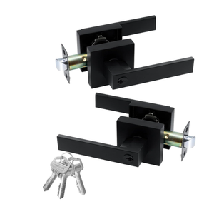 JO.KO Entry Door Lock Set, Square Door Lever for Bedroom, Passage Door Privacy Locking Interior/Exterior Entry Door Knob/Heavy Duty