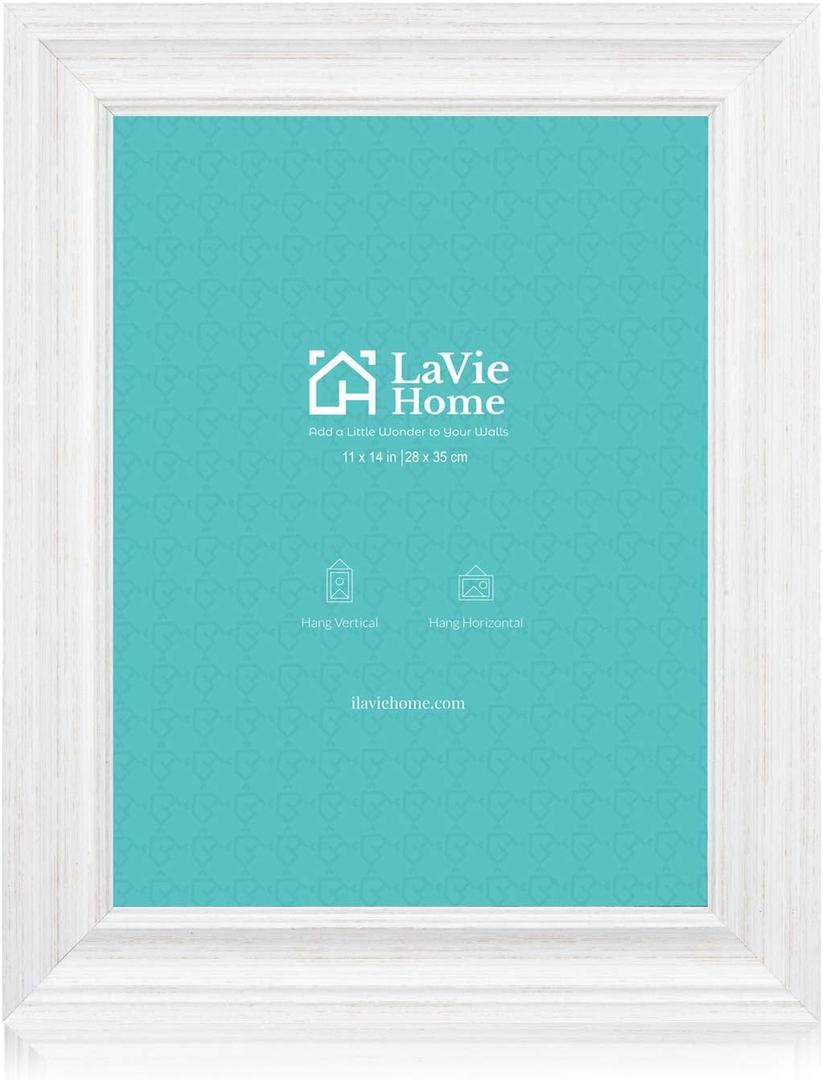 LaVie Home 11x14 Picture Frames (1 Pack, Distressed White) Rustic Single Photo Frame with Plexiglass for Wall Mount Display, for Home Decoration, Office Decor
