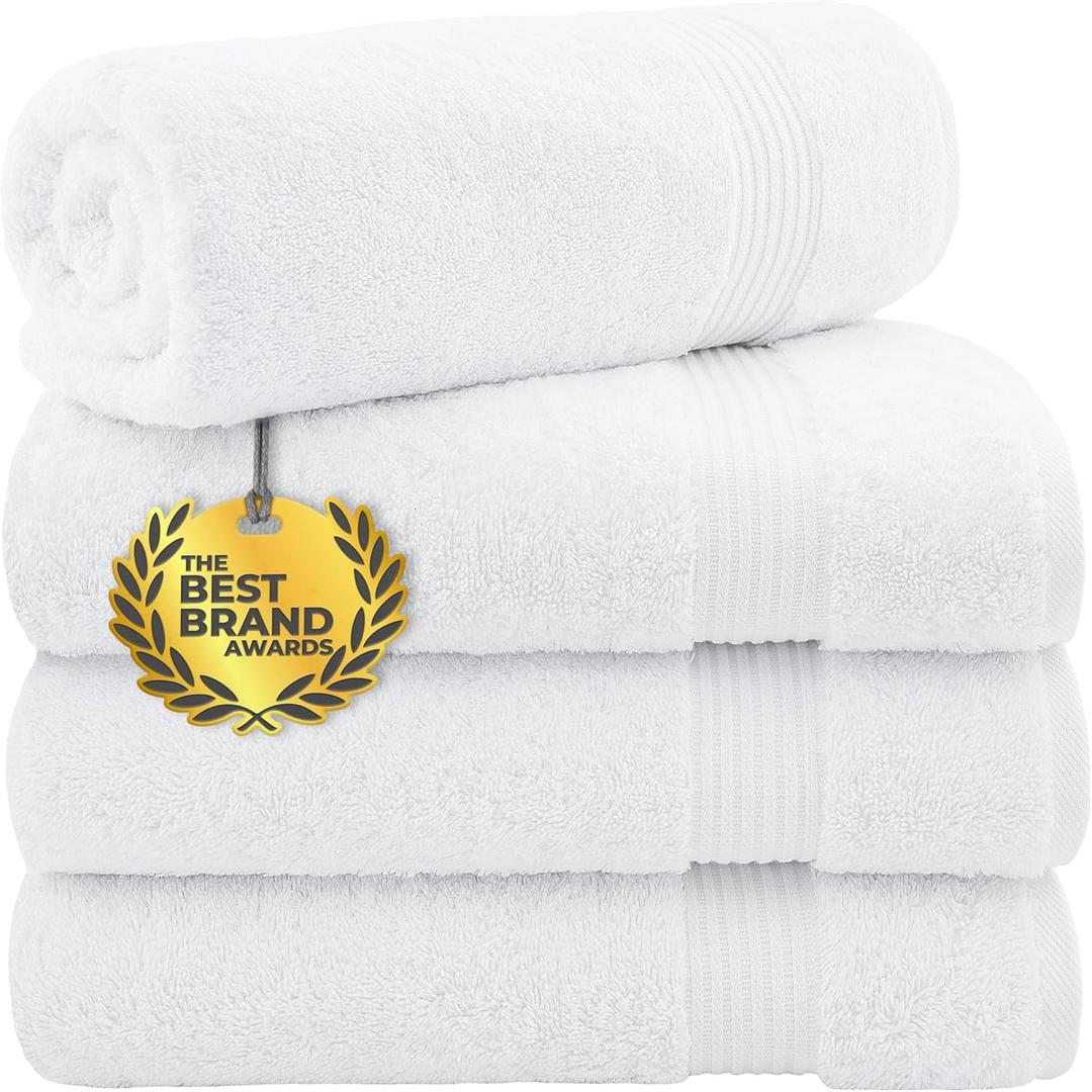 Cotton Paradise 4 Piece Turkish Bath Towels for Bathroom, Extra Large Soft Plush Towels Bathroom Set, White