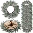 Christmas Placemats Set of 6 Round Greenery Place Mats Xmas Circular Artificial Wreath Dining Table Decor Winter Fake Plants Branches Mats for Kitchen Accessories (Norfolk and Powder Snow)