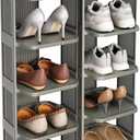 Kitstorack 10-Tier Vertical Plastic Shoe Rack, Freestanding Stackable Shoe Storage Organizer Cubes Shoe Shelf Tower or Small Closets and Tight Spaces, Gray