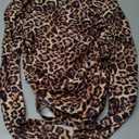 Floerns Women's Leopard Print Asymmetrical Neck Crop Tops Ruched Long Sleeve Tee Shirts (Apricot) Size X-Small