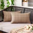 MIULEE Outdoor Waterproof Throw Pillow Covers Decorative Farmhouse Water Resistant Cushion Covers for Tent Patio Garden Couch Sofa Pack of 2, 12x20 Inch Beige