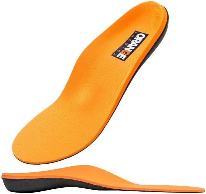 Orange Full Length D Fits Men's Shoe 7-7.5, Women's 8.5-9 Uses a Heel Cup, Contoured Medial Arch, and Metatarsal pad to Help with Better Alignment and Weight Distribution