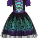 WonderBabe Pirate Costume Kids Pumpkin Puff Sleeve Tulle Dress Witch Outfit Girls Halloween Dress Up Clothes 130