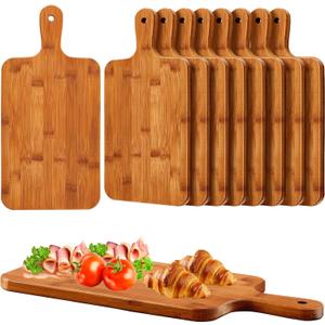 Nuenen 10 Pcs Wood Cutting Board with Handle 15.7 x 7.8 Inch Acacia Bamboo Wooden Serving Kitchen Chopping Boards for Pizza, Bread, Cheese, Charcuterie, Fruit, Vegetables (Carbonized Bamboo)