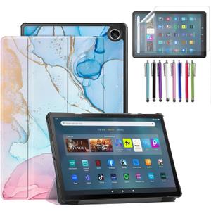 Tri Fold Case for Amazon Fire Max 11 (13th Generation, 2023 Released), Trifold Lightweight Stand Auto Wake/Sleep Folio Cover Case + 1 Stylus and 1 Screen Protector (Marble Blue)