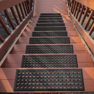 Ottomanson Outdoor Rubber Stair Treads  Circles Heavy-Duty Non-Slip Stair Mats  Best Grip on Concrete, Brick & Textured Step  Fastening Recommended for Wooden & RV Steps, Pack of 5