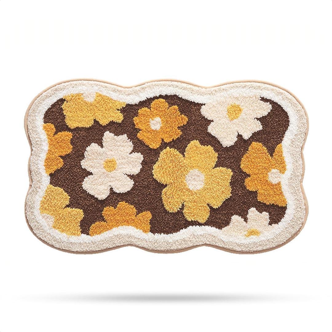 Molesun Floral Bath Mat, Bathroom Rug Non-Slip Soft Shower Rug Microfiber Cute Bath Rug for Kids, Water Absorbent Thick Shaggy Floor Mats for Bedroom, Kitchen, Home Decor, 16x24, Brown