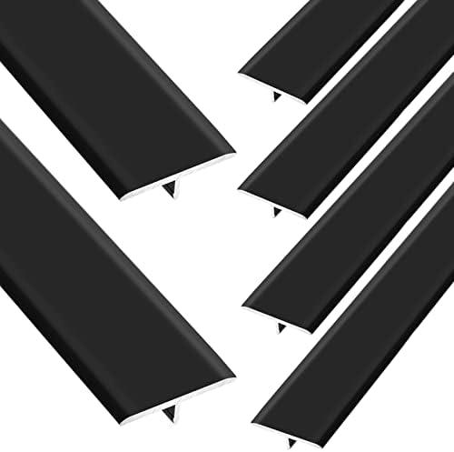 Therwen 6 Pcs Aluminum T Molding Floor Transition Strip, 36 x 3/4 Inches Matte Black Doorway Edge Trim for Wood Vinyl Floors, Flat Cinch Seam Cover Binder Between Similar Height Laminate Floors