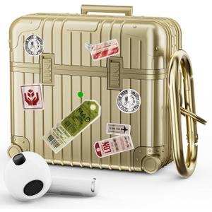 KOREDA Compatible with AirPods 3 2021 3rd Generation Case, Cute Funny Suitcase Design Protective Hard Case for AirPods 3, Not Compatible with AirPods Pro 3 2025 and AirPods 4 2024 (Champaign Gold)