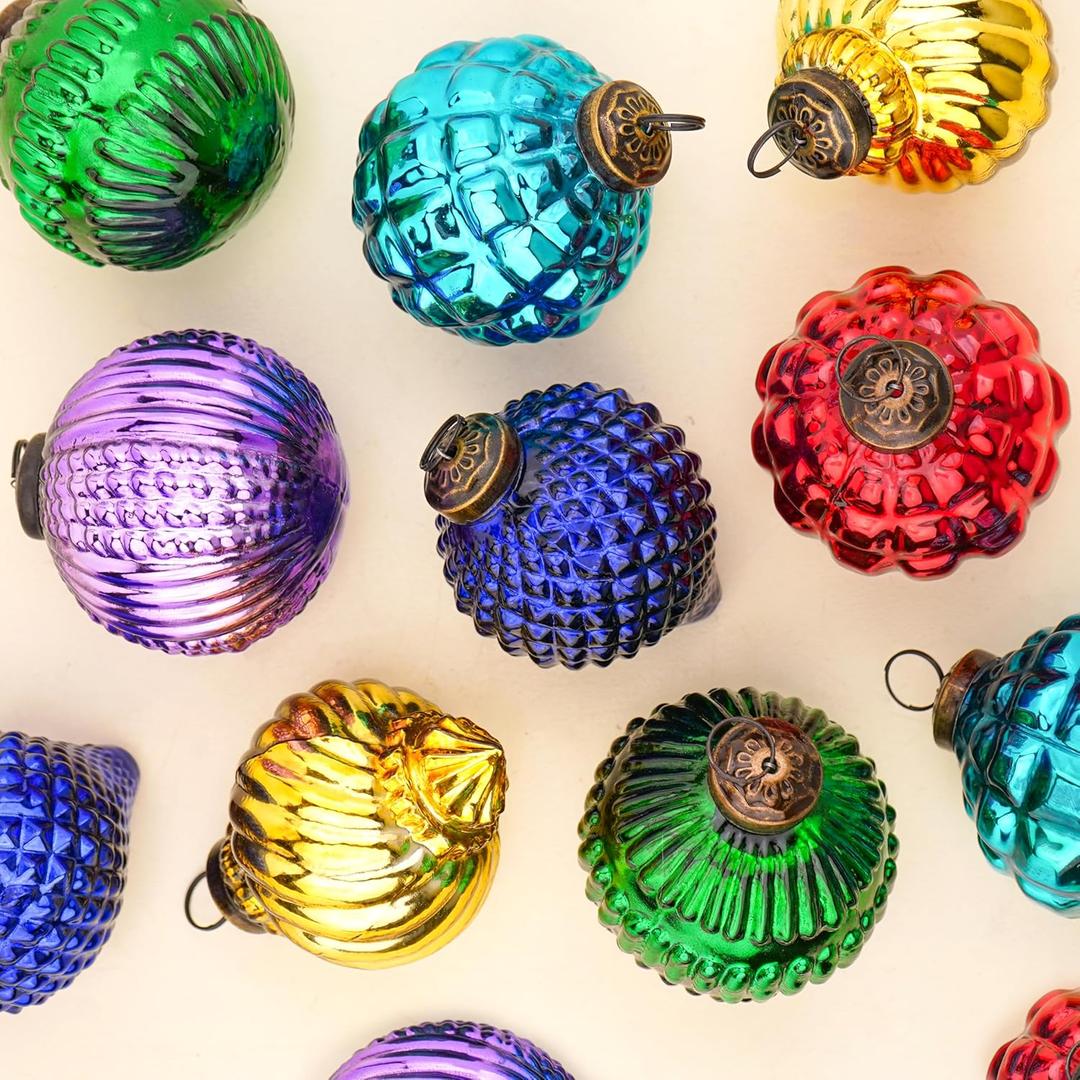 IndianShelf 5 Colourful Christmas Balls - Glass Ornaments - Multicolor Tree Balls - Large Vintage Ornaments