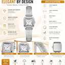 Gold Watches for Women with Vintage Square Case, Rectangular Analog Ladies Watch with Stainless Steel Elastic Expansion Band, Classic Roman Numeral Dial Waterproof