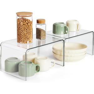 Syntus Clear Cabinet Organizer, Kitchen Shelf Organizers Set of 2 for Pantry Shelf, Plate & Spice Rack Organization