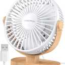 SWEETFULL Small USB Desk Fan 6.5 Inch, 3 Speeds Portable Personal Desktop Table Fan, Dual 360 Adjustment Mini Fan, Quiet Operation, for Home Office Car Outdoor Travel (White wood grain)