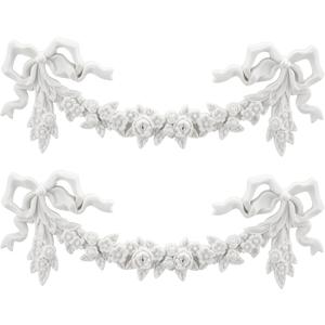 Roowest 2 Pcs Bow Carved Appliques Onlays White PVC Appliques for Furniture Decorative 3D Roses Carved Onlay DIY Decorative for Cabinet Dresser Bed Door Wall Wardrobe Ceiling