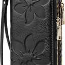 GOIACII Women's Wallet Large Capacity Double Zip Ladies Card Phone Holder RFID Blocking Wristlet Leather (A01 Black)