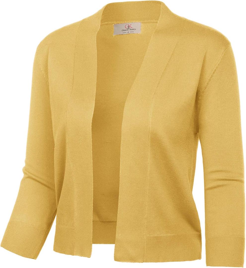 GRACE KARIN Women Cardigan Sweaters Lightweight Knit Cropped Cardigans Trendy 3/4 Sleeve Shrug Bolero (Medium)